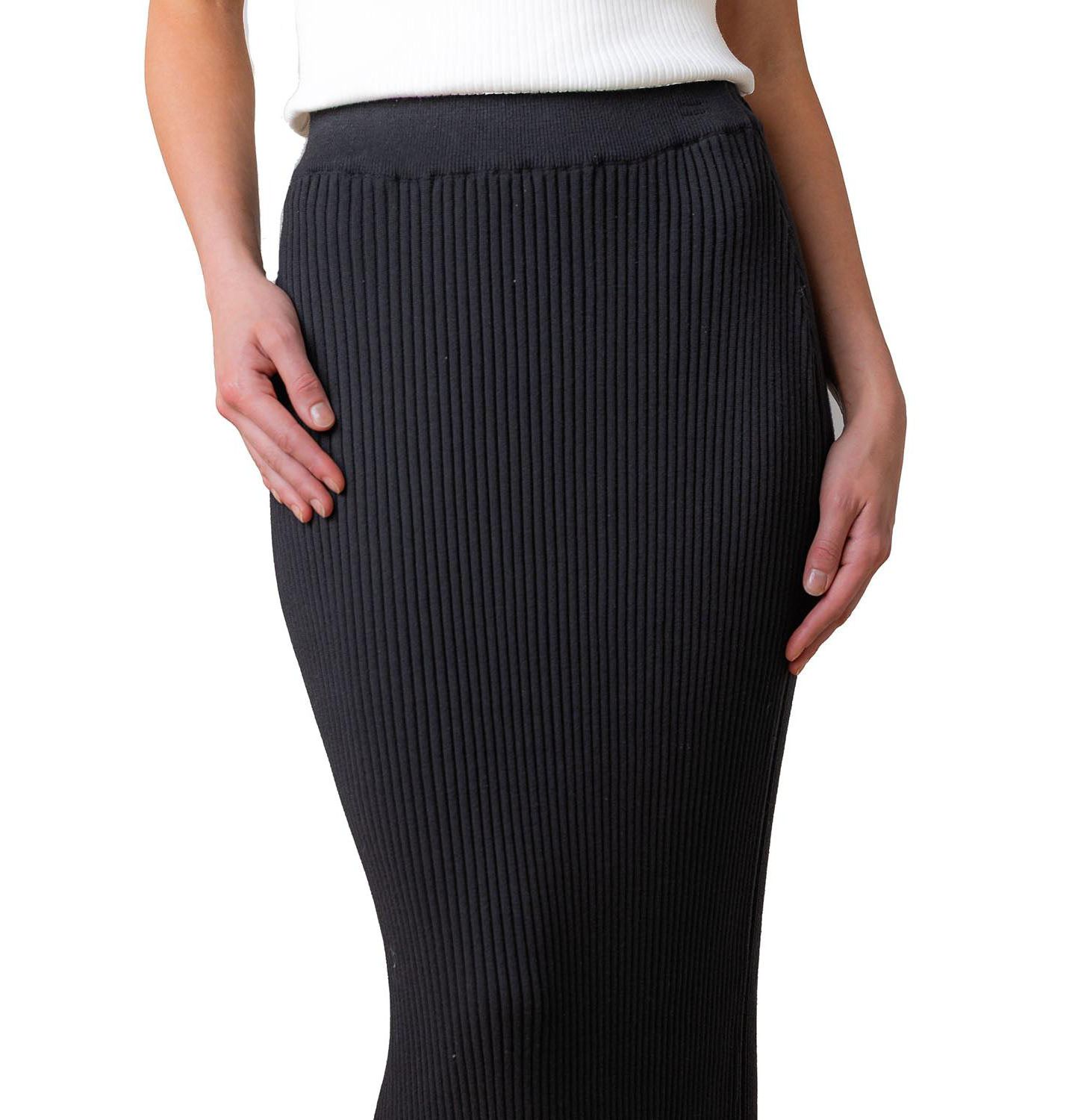 Женская юбка Hope & Henry Organic Rib Knit Sweater Midi, цвет: Чёрный — фото 2