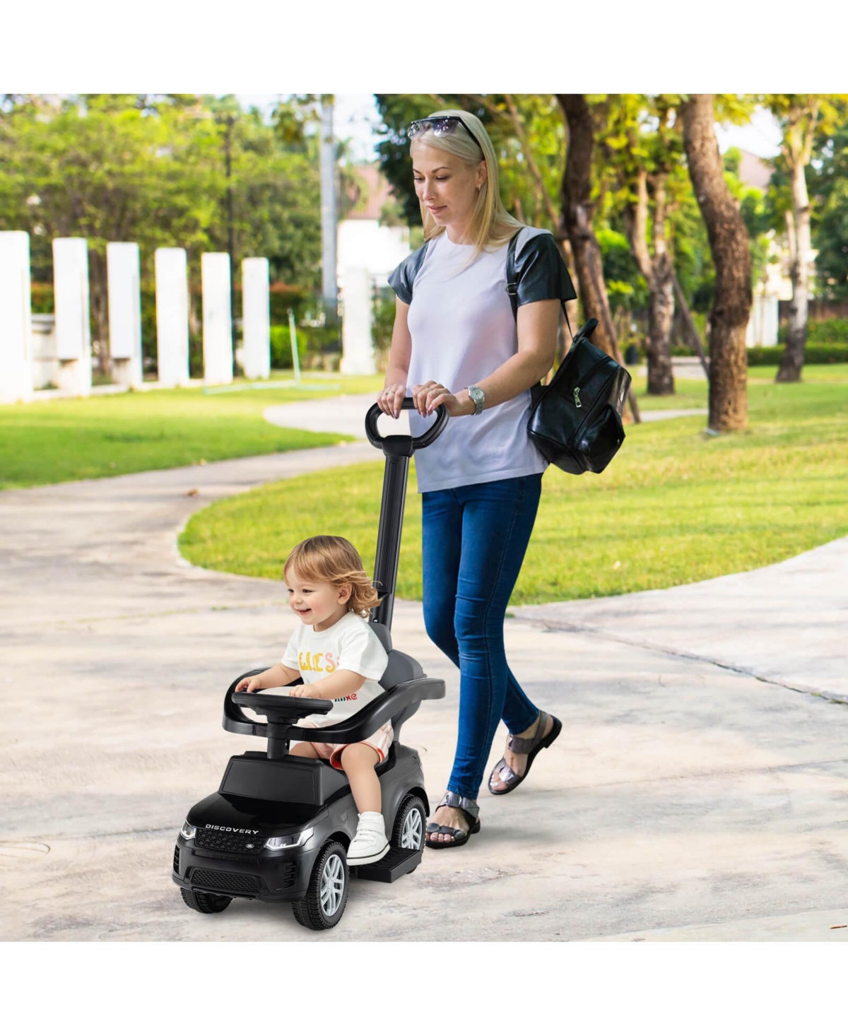 Kids Ride on Push Car with Horn & Start-up Sound Under-seat Storage Push Handle