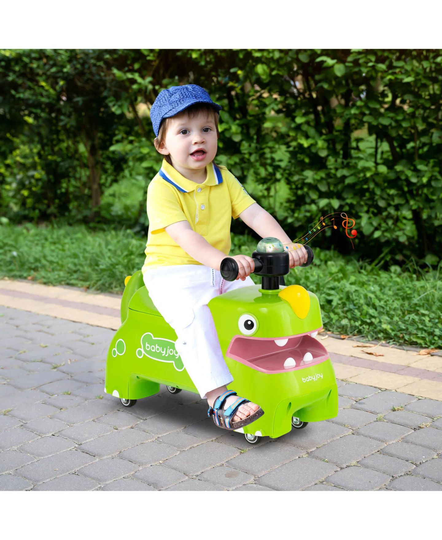 Детская игрушка Costway Baby Dinosaur Sliding Car with LED Lights and Under-Seat Storage Ride-On Toy, 55 lbs. Capacity, Ages 18 Months+, цвет: Зелёный — фото 2