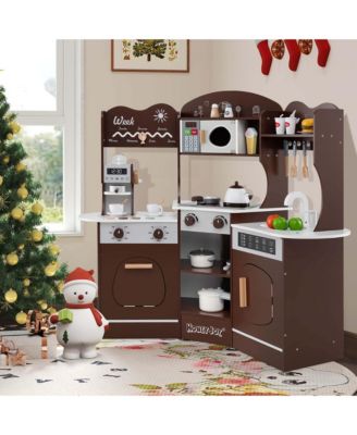 Corner Kitchen Playset with Coffee Machine Oven Microwave Washing Machine