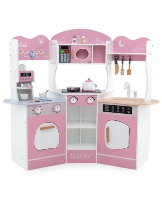 Corner Kitchen Playset with Coffee Machine Oven Microwave Washing Machine