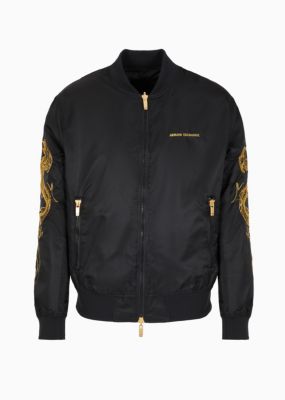 A|X Armani Exchange Men's Long Sleeve Embroidered Dragon Zip-Front