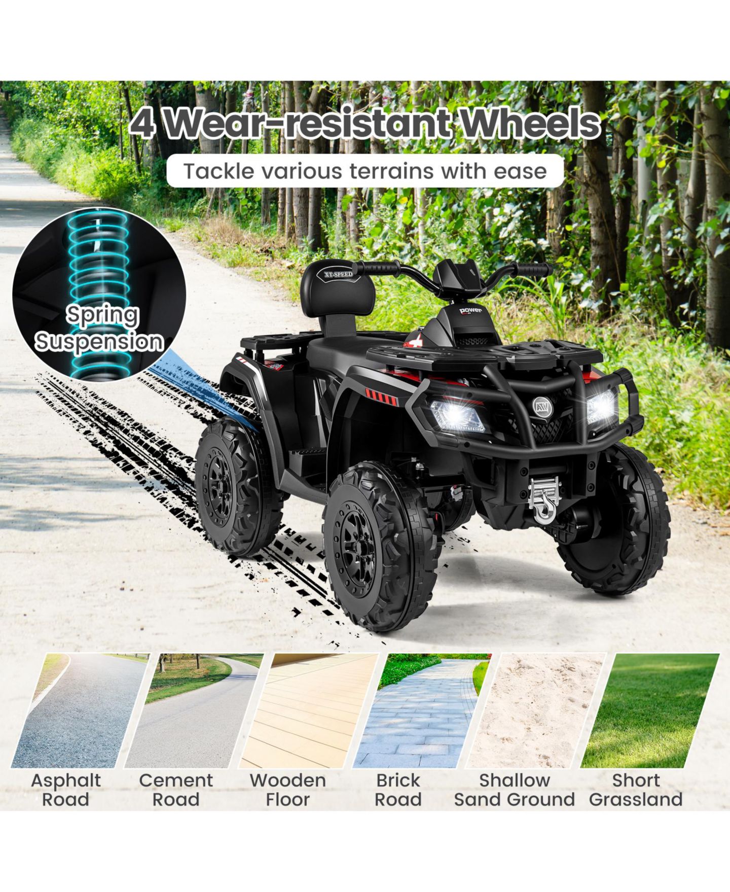 Детская игрушка Gymax 24V 2-Seater 4-Wheel Electric Quad with 4 Motors, Ages 3-8, цвет: Чёрный — фото 3