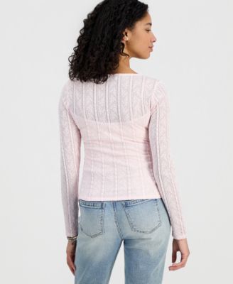 Juniors' Lace Textured Long-Sleeve Top