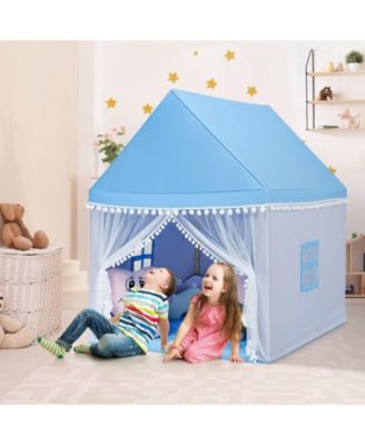 Kids Play Tent Large Playhouse Children Play Castle Fairy Tent Gift with Mat-Blue