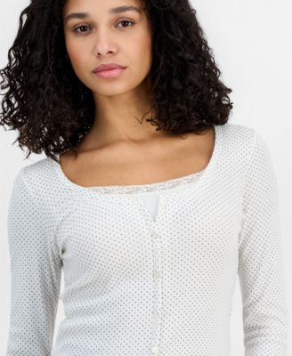 Juniors' Lace Two-Fer Long-Sleeve Top