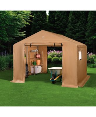 10x8ft Outdoor Fabric Storage Shed, Steel Frame, Dual Zipper Doors, Window