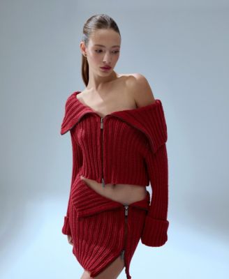 Women's Cashmere Blend Zippered Knit Skirt