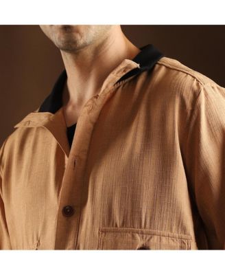 Men's Khaki Beige Tactile-Utility Bomber Jacket