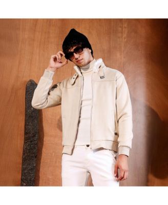 Men's Saltbox Beige Contrast Sherpa-Lined Suede Bomber Jacket