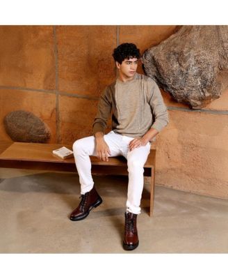 Men's Sand Beige Textured-Jacquard Knit Pullover Sweater