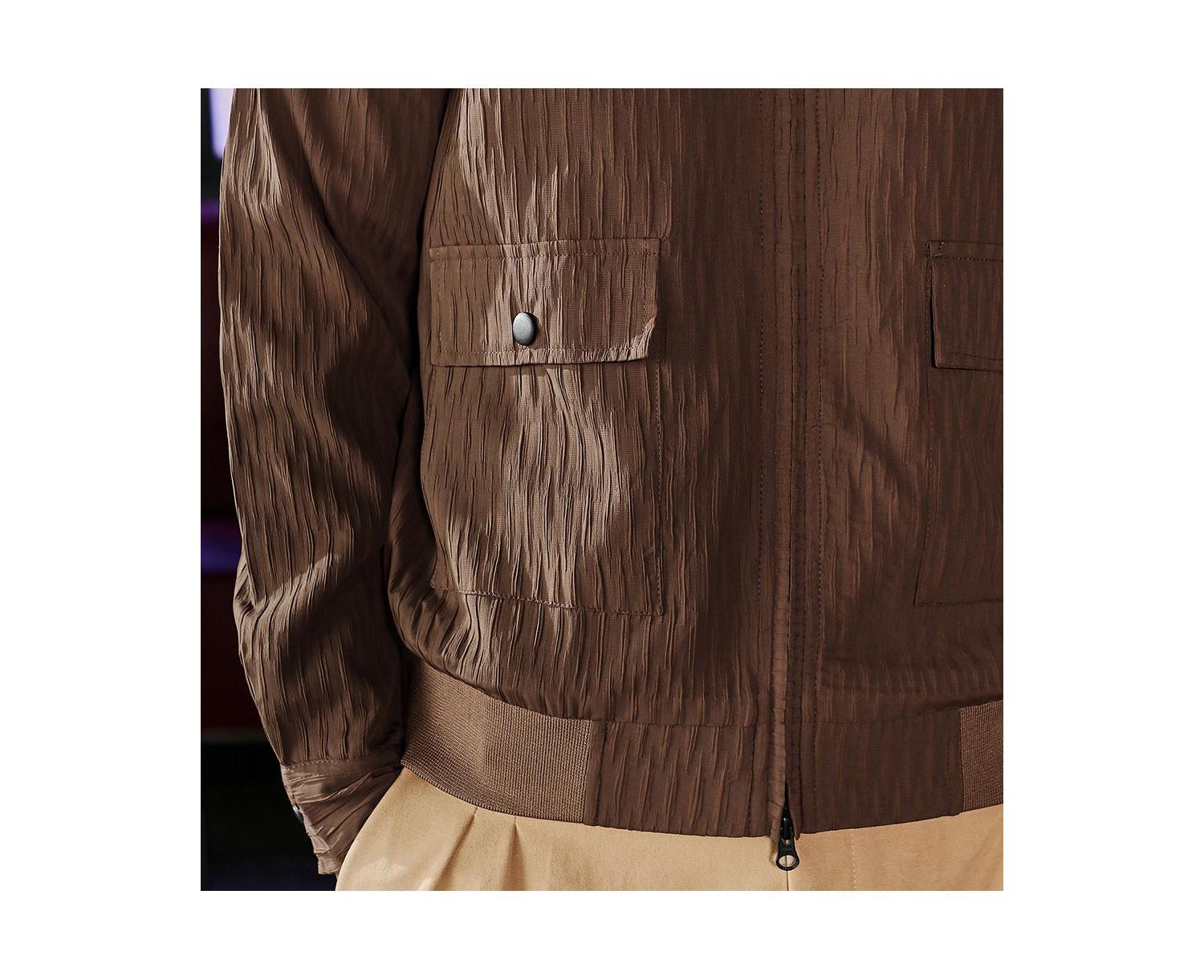 Men's Chocolate Brown Zip-Front Crease-Tactile Jacket