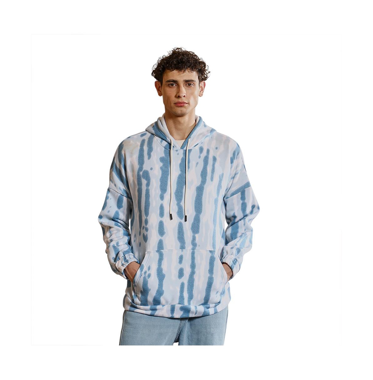 Campus Sutra Men's Sky Blue Dye-Drip Pullover Hoodie