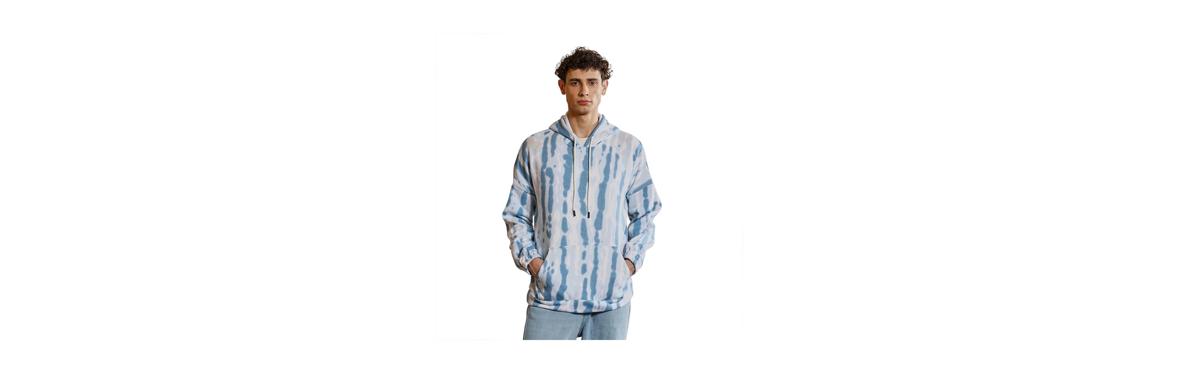 Campus Sutra Men's Sky Blue Dye-Drip Pullover Hoodie
