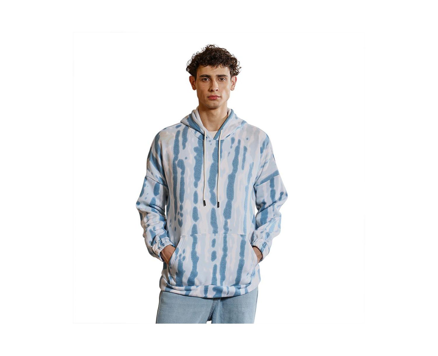 Men's Sky Blue Dye-Drip Pullover Hoodie