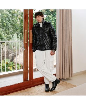 Men's Onyx Black Patent-Quilt Puffer Jacket
