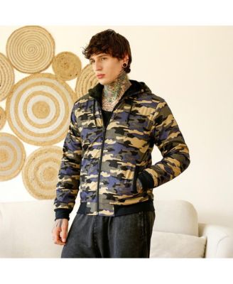 Men's Army Green & Khaki Beige Camouflage Fleece-Lined Jacket