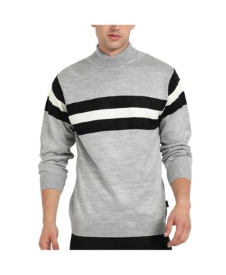 Men's Light Grey Relaxed Horizontal Striped Pullover Sweater