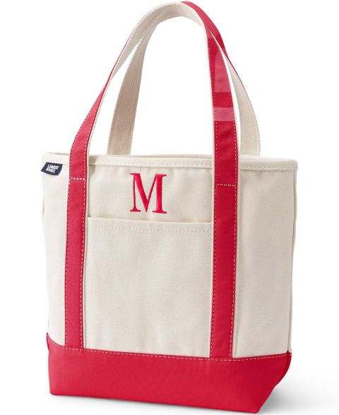 Сумка Lands' End Pre-Monogrammed Letter M Canvas, цвет: Натуральный / Красный