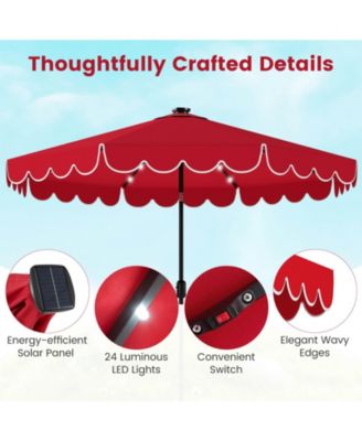 9.3 FT Solar Patio Umbrella Outdoor Market Sunshade with 24 LED Ruffles