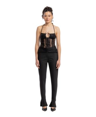Women's Sheer Tulle Birdcage Detail Top