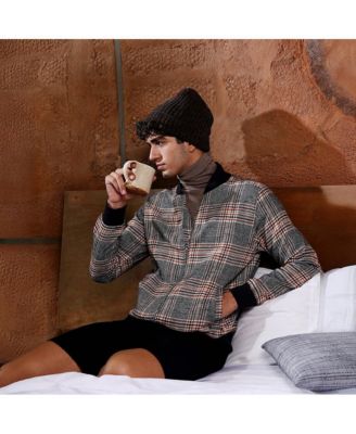 Men's Midnight Black & Chocolate Brown Tartan-Plaid Bomber Jacket