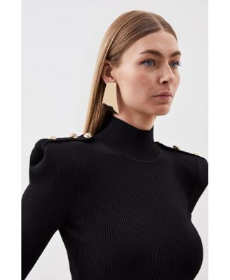 Women's Rib Knit Power Shoulder Maxi Dress