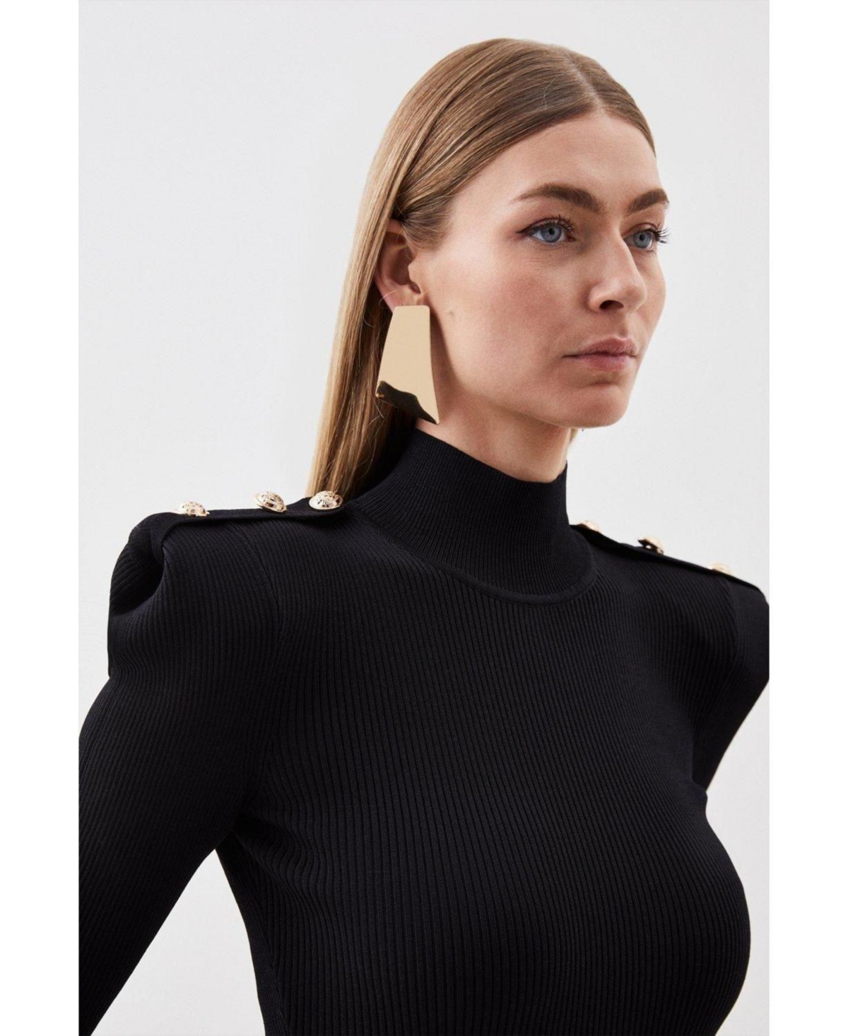 Karen Millen Women's Rib Knit Power Shoulder Maxi Dress