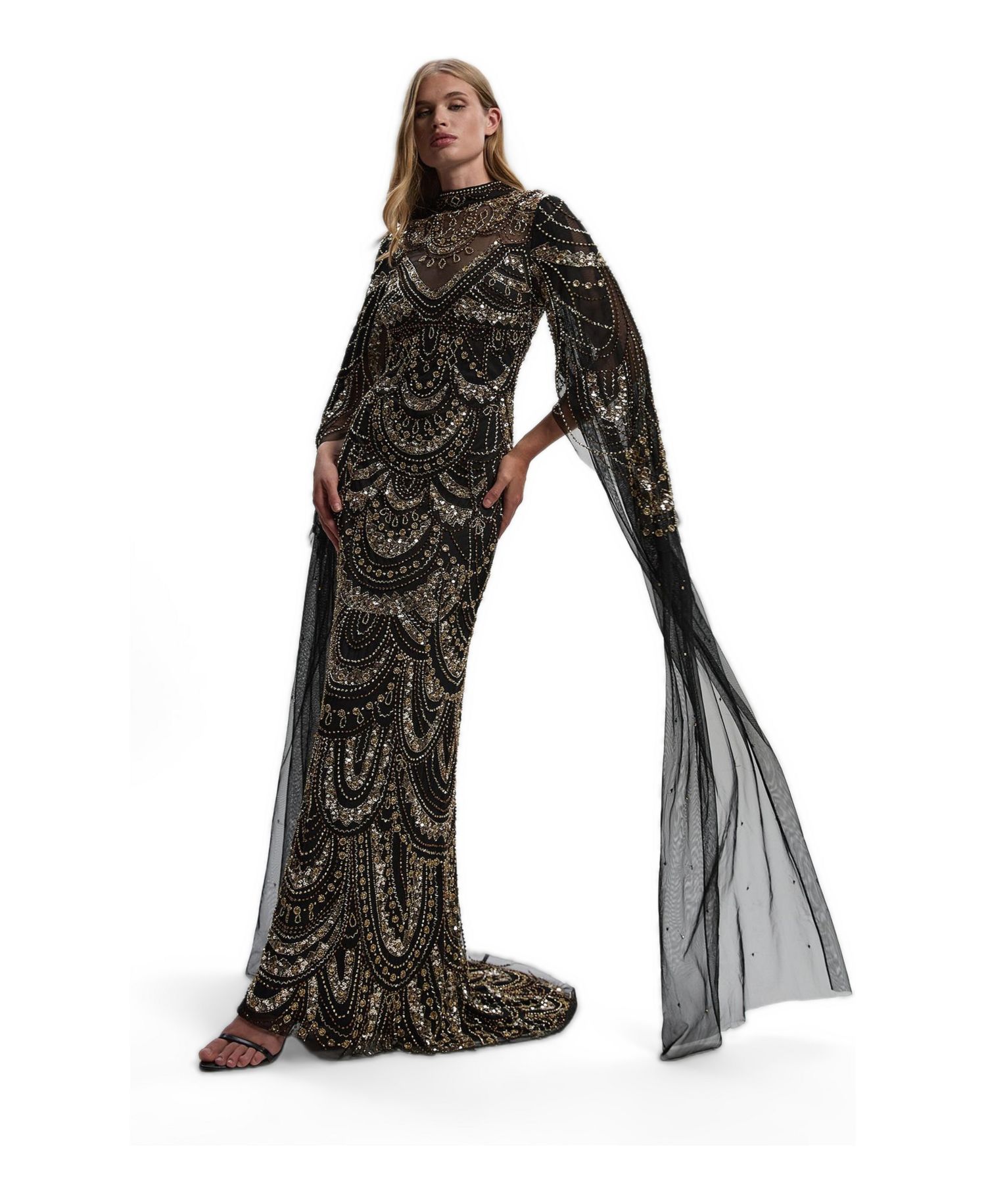 Women's Beaded Midaxi Cape Dress