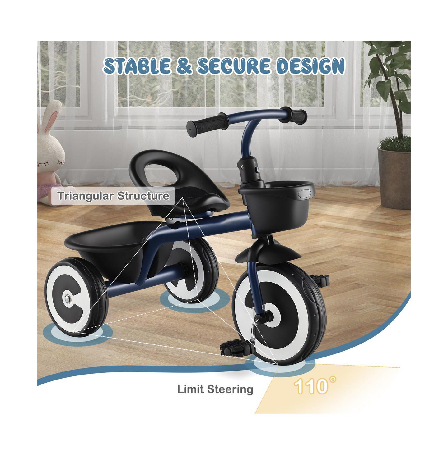 Детская игрушка SUGIFT Adjustable-Seat Tricycle with Storage Baskets, Ages 1.5-5, цвет: Синий — фото 7