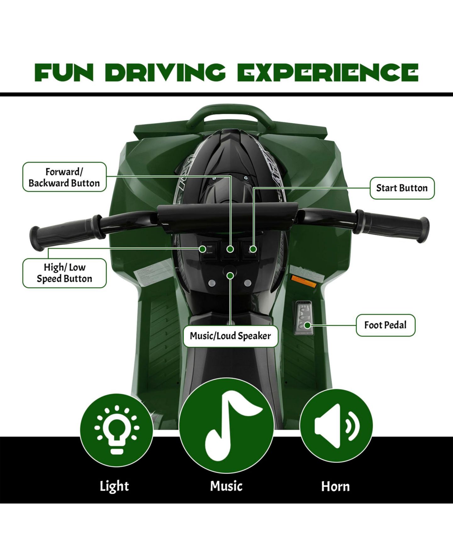 Детская игрушка SUGIFT 12V Kids Ride On ATV with High/Low Speed and Rechargeable Battery, Ages 3-8, цвет: Зелёный — фото 5