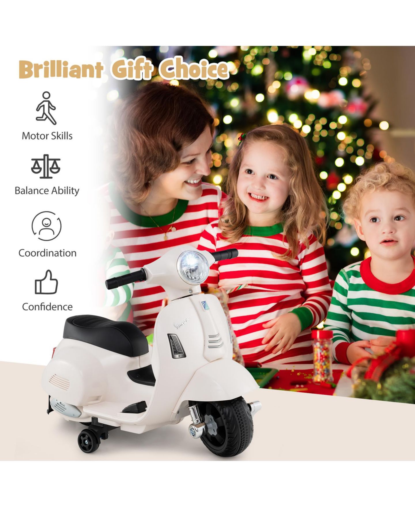 Детская игрушка SUGIFT Licensed Vespa 6V Rechargeable Battery Ride-On Motorcycle with Training Wheels, Ages 18-36 Months, цвет: Белый — фото 6