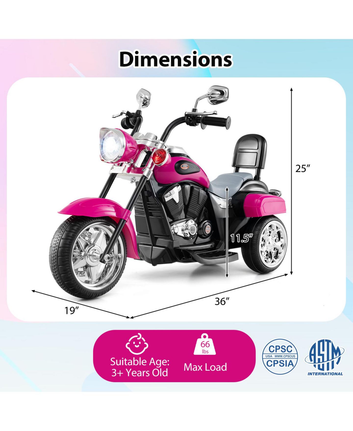Детская игрушка SUGIFT 6V Powered 3-Wheel Motorbike Ride-On Toy, Ages 12-36 Months, цвет: Тёмный розовый — фото 3