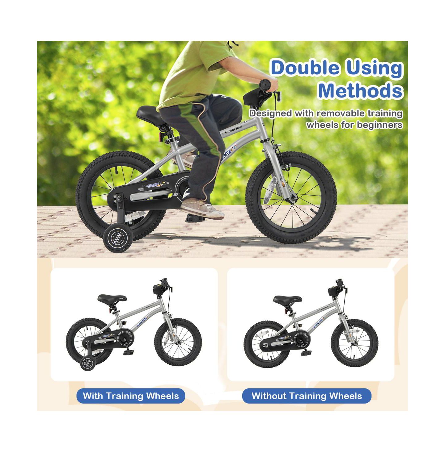 Детская игрушка SUGIFT 14 Inch Kids Bike High Carbon Steel Frame with Removable Training Wheels, Ages 3-7, цвет: Серебряный — фото 9