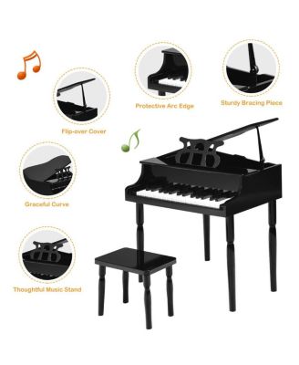 30-Key Wood Toy Kids Grand Piano with Bench & Music Rack