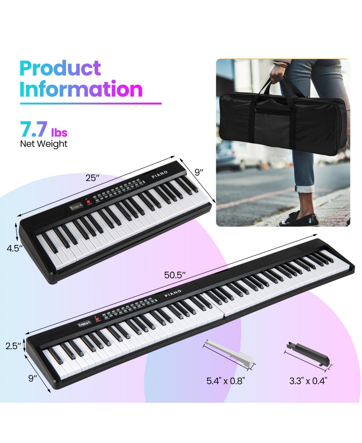 Sugift 88 Key Foldable Electric Keyboard Piano with Wireless Midi and Dual Speakers