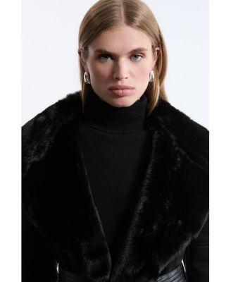 Women's Faux Shearling Belted Midi Coat