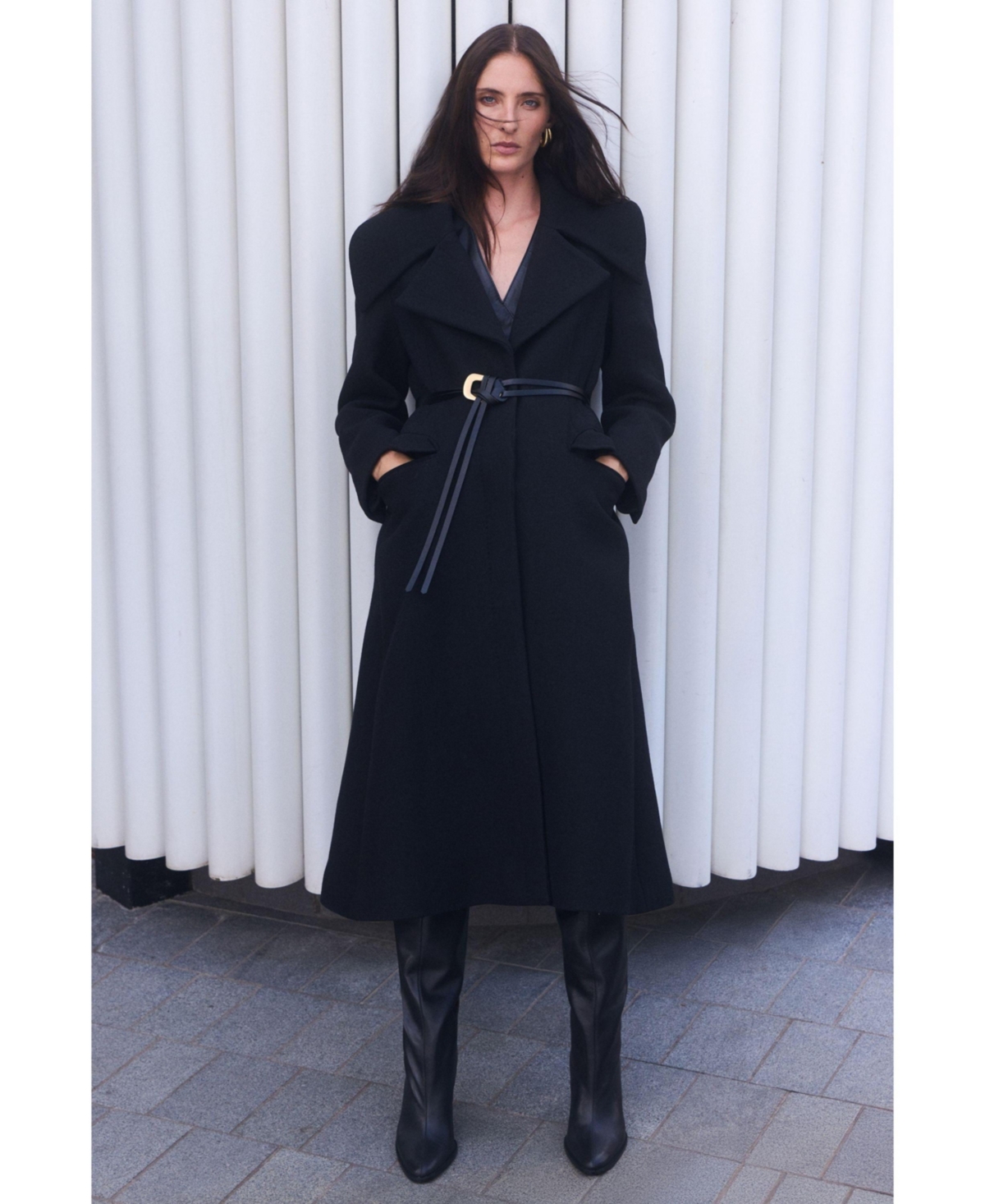 Karen Millen Women's Wool Shawl Collar Belted Midi Coat