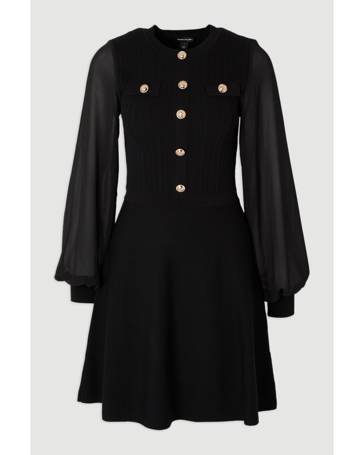 Karen Millen Women's Chiffon Sleeve Mini Knit Dress