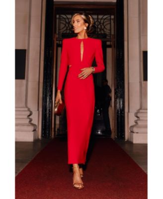 Women's Scuba Crepe Plunge Maxi Dress