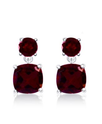 Sterling Silver, Round & Square Gem Earrings.