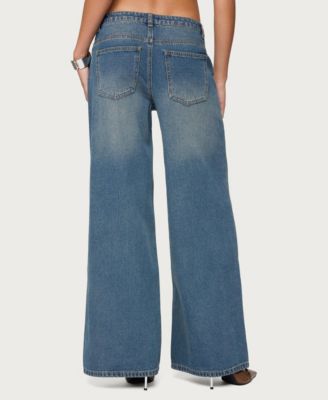 Women's Double Buckle Low Rise Baggy Jeans