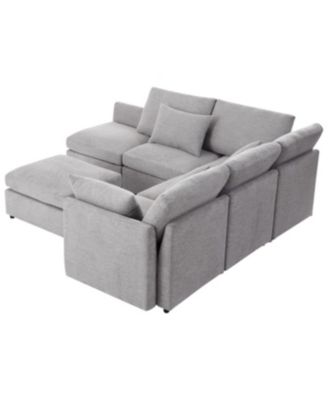 86.6" Sectional Sofa w/ Ottoman & USB Ports