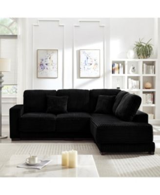 Streamdale 93" L-Shaped Corduroy Sectional Sofa with Reversible Chaise (Black