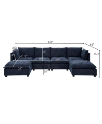 Comfy Cloud 4-Seat Chenille Sofa Sleeper with Ottomans & Pillows (Blue)