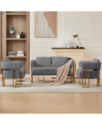 Streamdale Modern Teddy Fleece Upholstered Chair with Gold Metal Legs, Grey