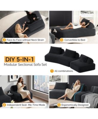 Streamdale Modern Light Luxury Oversized Modular Sectional Sofa, Fluffy Chenille, Removable Backrests, Dark Grey