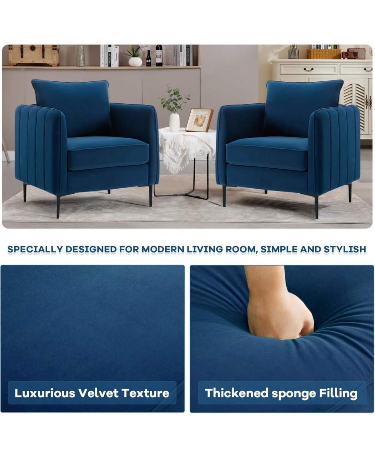 Streamdale Furniture Velvet Accent Chair with Metal Legs and Pillow