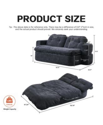 Modern Floor Sofa with 2 Pillows, Convertible Corduroy Sleeper Sofa Bed