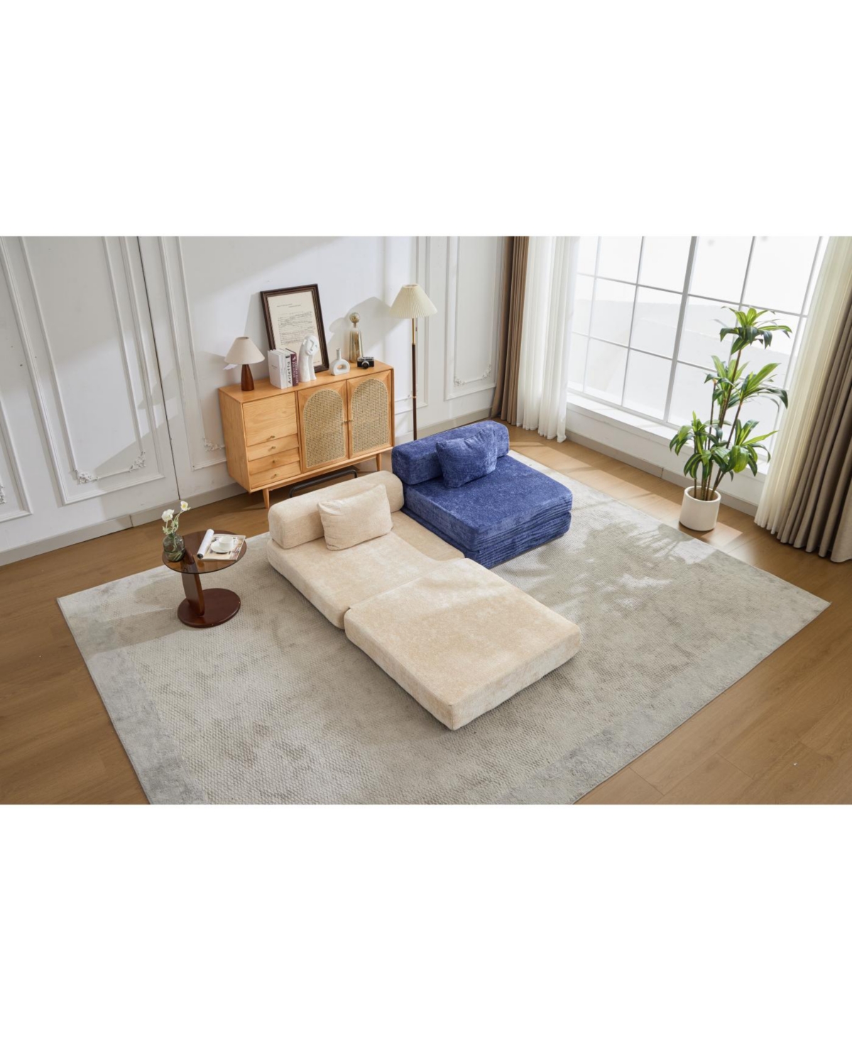 Streamdale Furniture Streamdale Compression Sofa, Convertible Floor Sofa Bed, Single Seater Modular Sectional, Beige